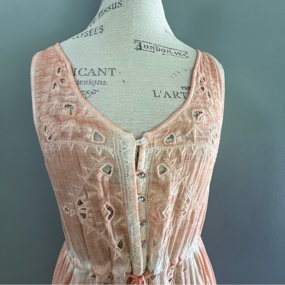 NWT FREE PEOPLE Riptide Sleeveless Open Front Dress Cutwork Lace Peach Size XS - Picture 6 of 15